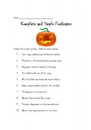 English worksheet: Complete and Simple Predicates