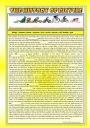 English Worksheet: History Series: THE HISTORY OF BICYCLE (!!! with KEY !!!) (PAST TENSE READING)