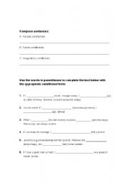 English worksheet: Conditionals comprehensive exercise