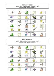 English worksheet: Prepositions of location + Town vocabulary