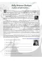 English Worksheet: Kelly Brianne Clarkson - A peice of information