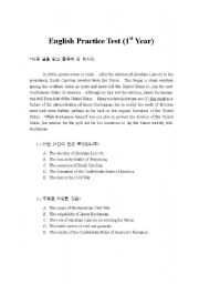 English worksheet: A Practice test for 1st year Korean high school students