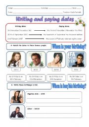 English Worksheet: Writing and saying dates