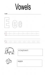English worksheet: E vowel sound