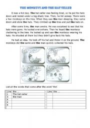 English Worksheet: The Monkey And The Hat Seller