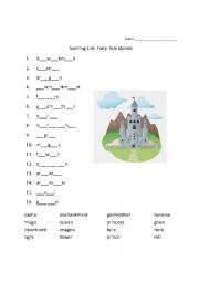 English Worksheet: Fairy Tale Spelling Words