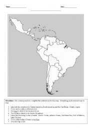 English Worksheet: Latin America Map Activity