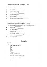 English worksheet: Personal Description