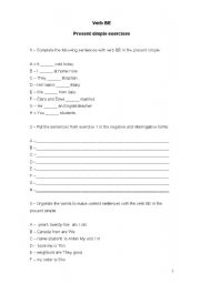 English worksheet: Present Simple Verb BE