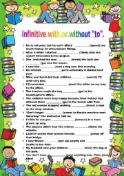 English Worksheet: INFINITIVE WITH OR WITHOUT 