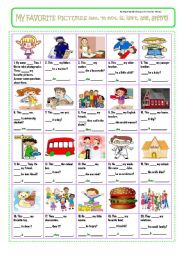 English Worksheet: MY FAVORITE PICTURES (am, m not, is, isnt, are, arent) - pIcTuRe StOrY!