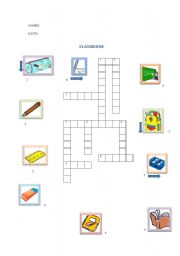 English Worksheet: classroom crossword