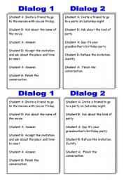 English Worksheet: Cued dialogs to practice INVITING PEOPLE and REFUSING/ACCEPTING INVITATIONS!