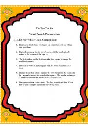 English Worksheet: Tic-Tac-Toe for Vowel Pronunciation and Listening
