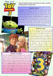 Toy Story 3 reading comprehension exercise