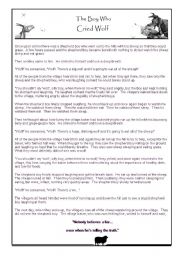 The Boy Who Cried Wolf Humorous Story, Worksheet, and Summary Cartoon