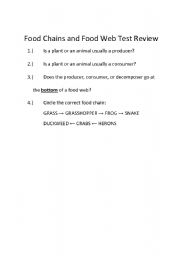 English Worksheet: Food Chains and Food Web Test Review