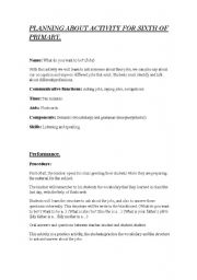 English worksheet: Planning activity 6th primary