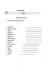 English worksheet: parts of the city