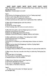 English worksheet: Quiz_Thanksgiving