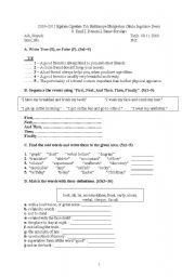 English Worksheet: First Examination for 8th Grade Learners