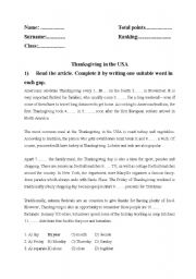 English Worksheet: Thanksgiving