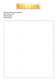 English worksheet: Make a menu.