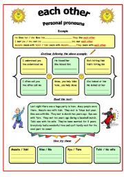 English Worksheet: Pers pronouns/Reflective pronouns and Each other