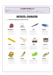 English Worksheet: SCHOOL OBJECTS VOCABULARY