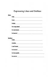 English Worksheet: Likes and Dislikes