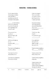 Lyrics Fill In The Gaps Shakira Waka Waka Esl Worksheet By Marta Gs88