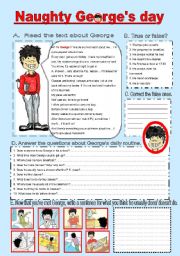 English Worksheet: naughty Georges daily routine
