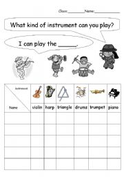 English Worksheet: What kind of instrument can you play