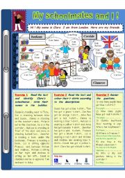English Worksheet: My schoolmates and I (prepositions of places, colours, reading comprehension) TEACHERS KEY