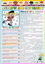 ANDREW AND HIS FAMILY- READING AND COMPREHENSION - TWO PAGES - KEY INCLUDED