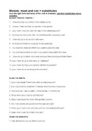 English worksheet: Modal verbs: must/can plus substitutes