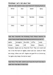 English worksheet: food taste worksheet