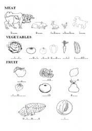 English Worksheet: Meat, vegetables and fruit