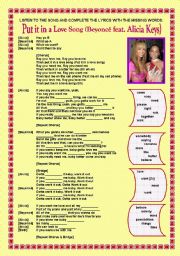English Worksheet: Song activity - Beyonc & Alicia Keys - Put it in a love song