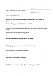 English Worksheet: video questions for History of Halloween