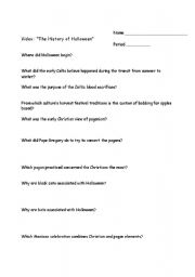 English worksheet: video questions for History of Halloween