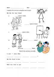English Worksheet: Introductions MY HER HIS YOUR FRIEND