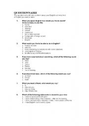 English Worksheet: Questionaire - use the first day of class