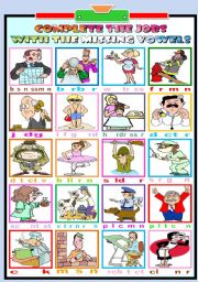 English Worksheet: JOBS- COMPLETE WITH THE MISSING VOWELS (KEY INCLUDED)
