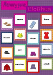 English Worksheet: Memory game - Clothes