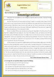 Immigration Test 11th form