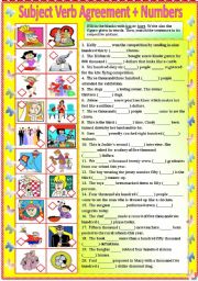 Subject Verb Agreement with Numbers (with B/W and answer key) **editable