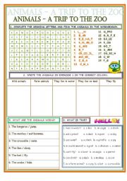English Worksheet: ANIMALS - A TRIP TO THE ZOO