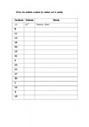 English Worksheet: Learning to write ordinal numbers