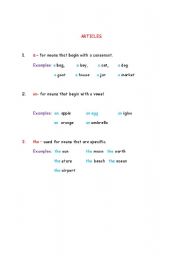 English Worksheet: Article